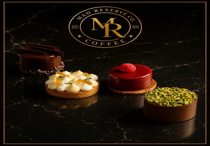 Mad Reserve Co. signature pastries on dark marble surface