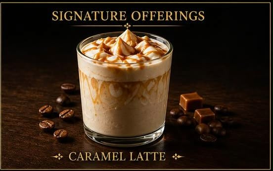Caramel Latte — espresso with caramel cream and drizzle