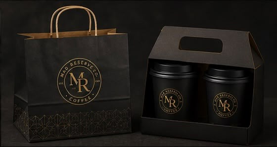 Mad Reserve Co. branded gift bag and canister packaging